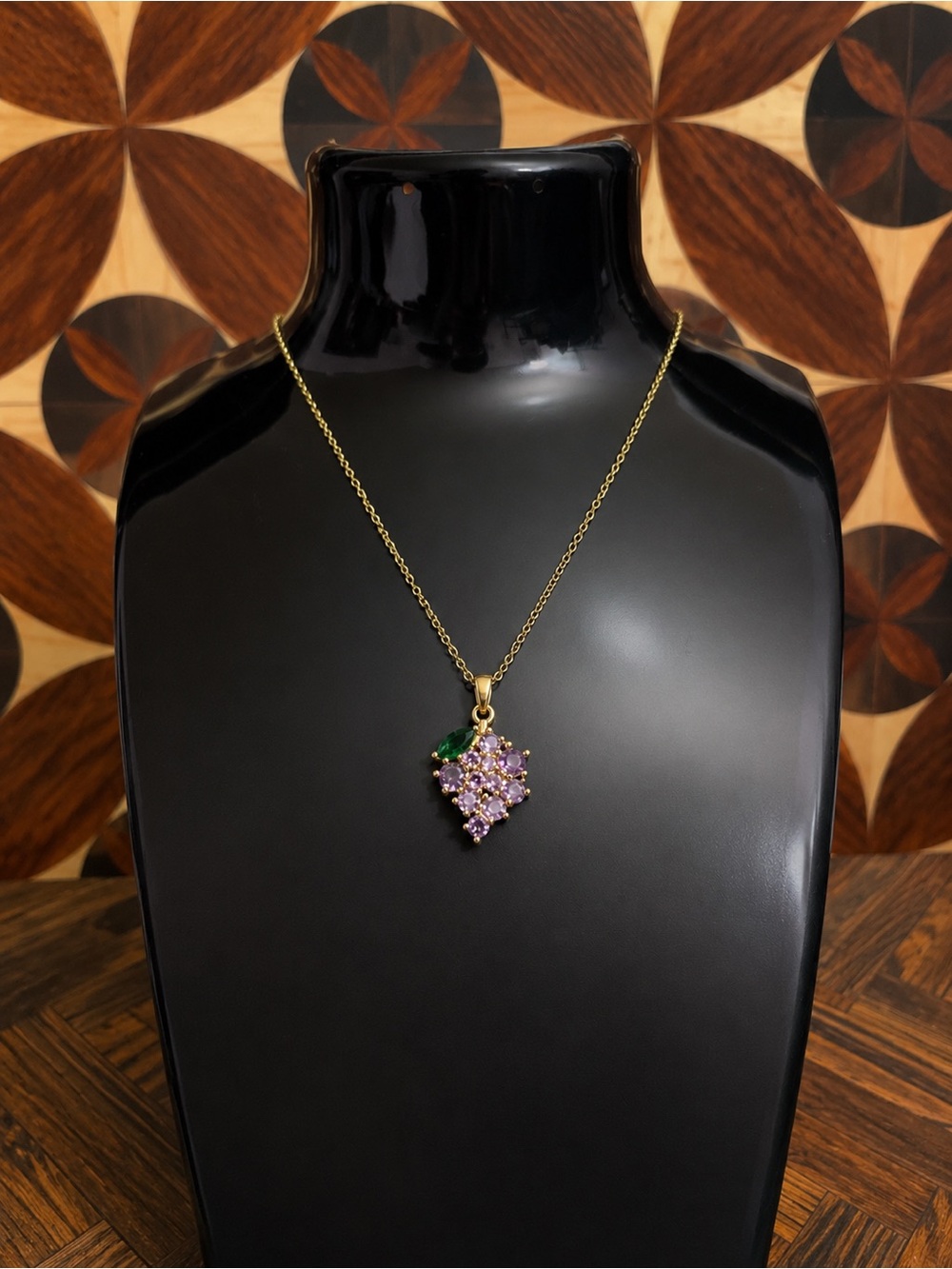 Stainless Steel Grape Cluster Pendant Necklace with Purple and Green Stones(NEW)